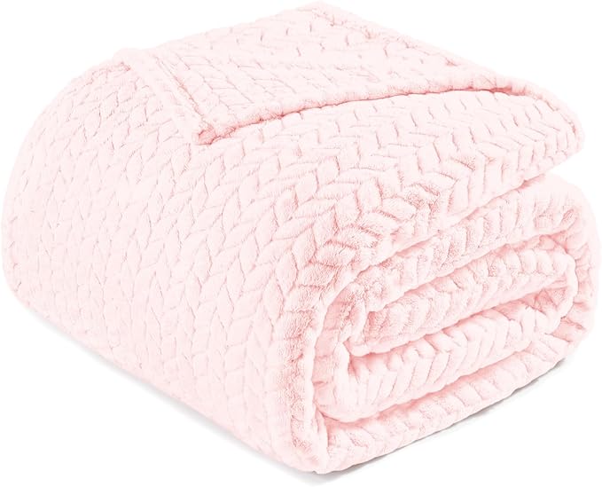 Exclusivo Mezcla Fleece King Size Blanket for Bed, 90x104 Inches Soft Cozy Jacquard Flannel Blankets, Lightweight Fuzzy Plush Warm for Women, Light Pink
