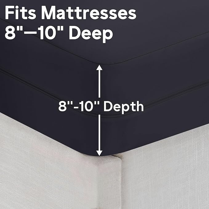 Queen Mattress Protector(8’’-10” Depth) – Premium Six-Sided Waterproof Mattress Cover Bed Cover,Zippered Mattress Encasement for Bed, Noiseless Breathable Machine Washable,Black