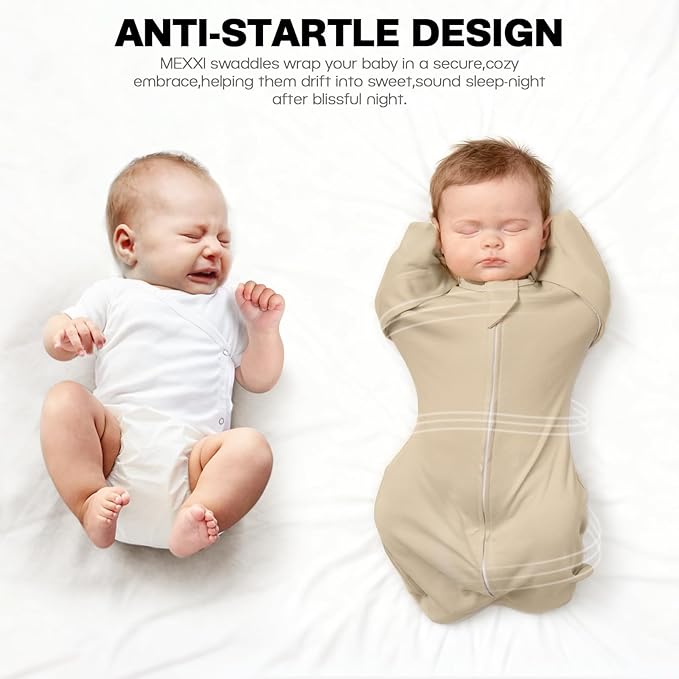 MEXXI Swaddle Baby Sleep Sack With Arms Up, 2 Pack Baby Transitional Swaddle with Double Zipper,0.5 TOG