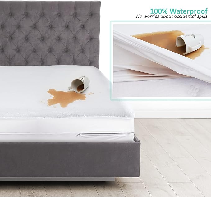 Nestl Premium Zippered Mattress Encasement - Water Proof King Mattress Protector - Cotton Terry Top Fits 15 Inches Deep - King