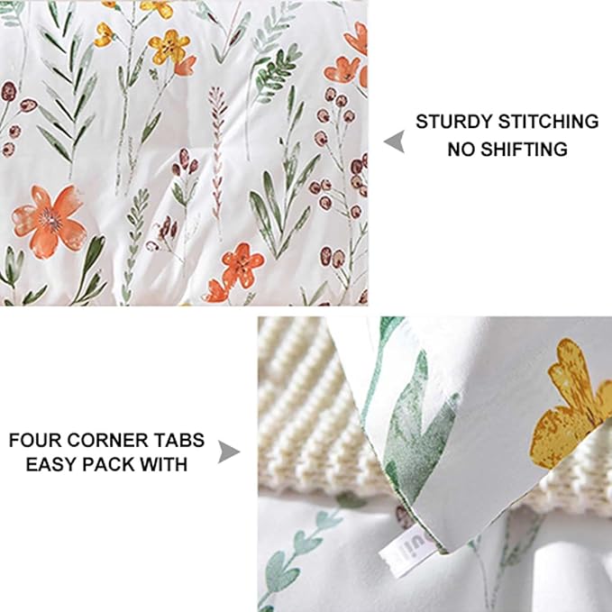 7 Pcs Queen Size Comforter Set with Sheets, White Yellow Floral, Green Leaf Pattern Print Reversible Down Alternative Bed Sets - 90x90 Soft Microfiber Duvet Farmhouse Bedding in a Bag for Women Men