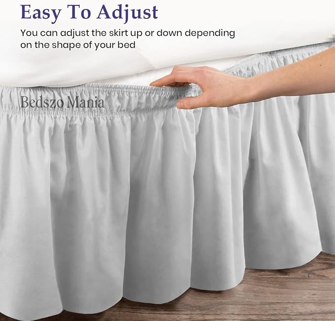 Wrap Around Bed Skirt 10" Inch Drop 100% MicrofibreFabric 1-Piece Bed Skirt Easy Fit Easy Care Fade & Wrinkle Resistant - King Size (78"X80"), Silver