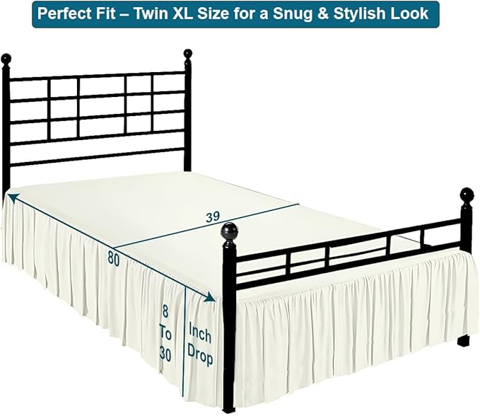 Shreem Linen Ruffled Bed Skirt with Split Corners, Gathered Style, 100% Microfiber, 15-Inch Drop, Dust Ruffle Bedskirt with Platform, Twin-XL, Ivory