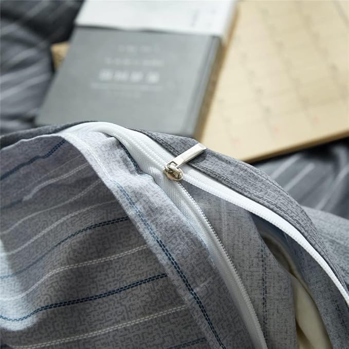 LifeTB Cotton Stripe Duvet Cover Full Size Geometric Grey Stripe Bedding Sets Modern Style Striped Comforter Cover Reversible Grey Bedding Cover for Men Boys 1 Full Duvet Cover with 2 Pillowcases