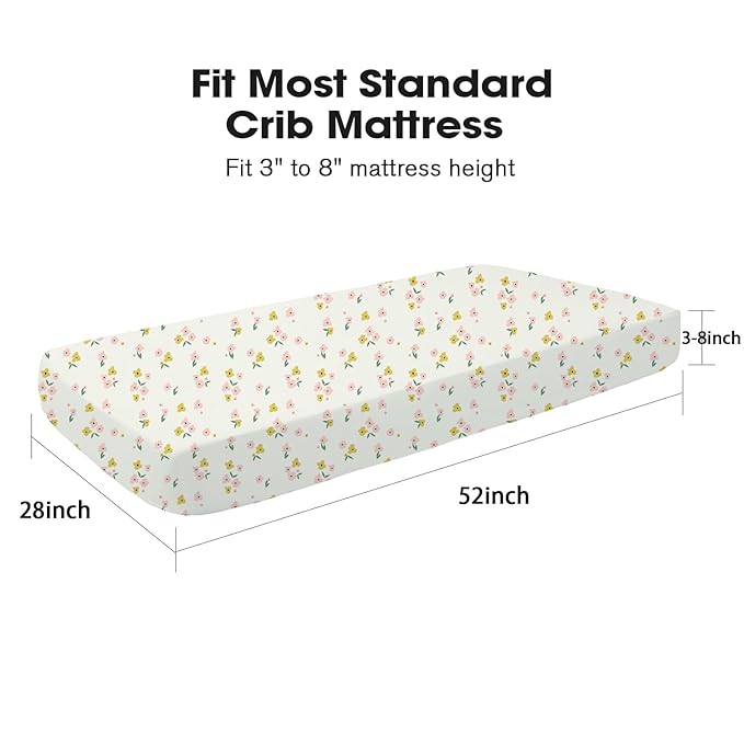 Little Grape Land Crib Sheets 2 Pack for Boys and Girls, Baby Neutral Crib Fitted Sheets for Standard Crib & Toddler Mattress, Super Soft Breathable Fitted Crib Sheet Set, Yellow Petal