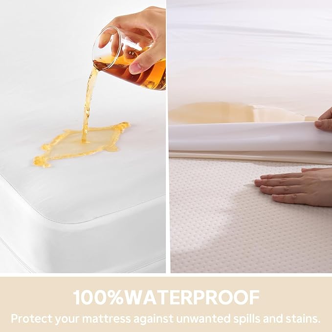 Twin Waterproof Mattress Protector (8”-10” Depth) – Zippered Six-Sided Mattress Encasement Bed Cover, Noiseless Breathable Twin Mattress Cover, Machine Washable Waterproof Bed Protector, White