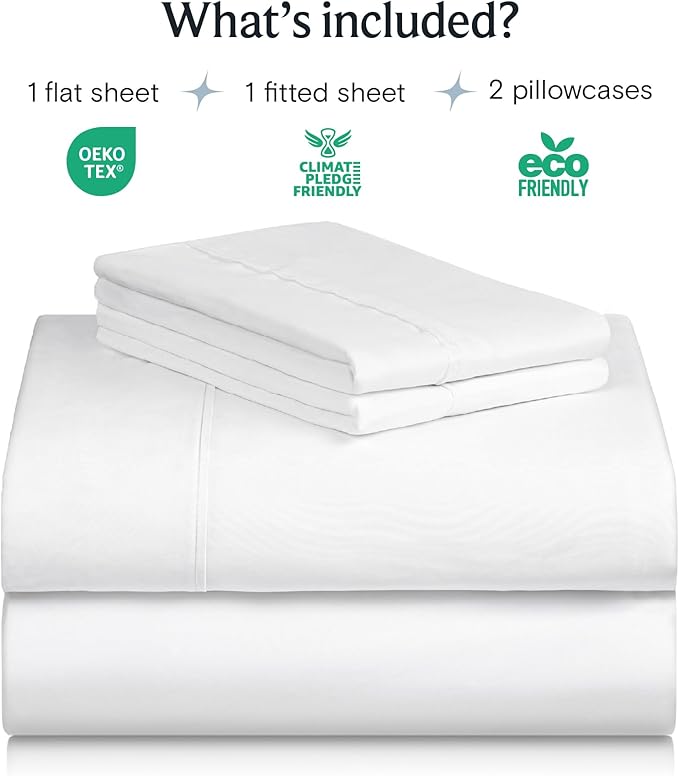 LuxClub 4 PC Queen Sheet Set, Deep Pockets Wrinkle Free Cooling Bed Sheets Hotel Bedding for Women, Men, Includes 1 Fitted Sheet, 1 Flat Sheet and 2 Pillowcases-Soft White