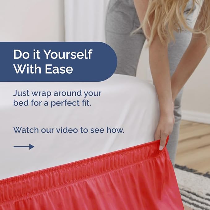 Wrap Around Dust Ruffle Bed Skirt - Red - for Full Size Beds with 18 Inch Drop - Easy Fit Elastic Strap - Adjustable Pleated Bedskirt w/Brushed Fabric - Wrinkle Free - for Women, Men, Kids & Teens