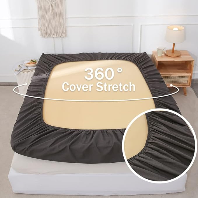Simple&Opulence Belgian Linen Sheet Set Solid Color - 4 Pieces (1 Flat Sheet, 1 Fitted Sheet & 2 Pillowcases) Natural Flax Cotton Blend Soft Breathable Farmhouse Bedding - Full Size, Dark Grey