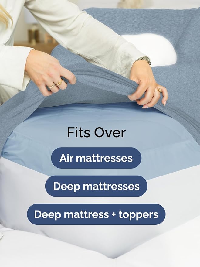 Extra Deep Queen Sheet Set - 6 Piece Breathable and Cooling Sheets - Hotel Luxury Bedding for Women, Men, Kids & Teens - Easy Secure Fit - Soft and Wrinkle Free - Extra Deep Pockets - Heathered Blue