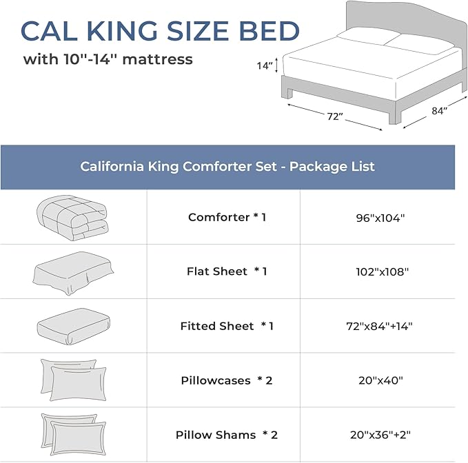 Sasttie California King Comforter Set, 7 Pieces Reversible Cal King Bed in a Bag, Complete Bedding Set Includes Comforter, Flat Sheet, Fitted Sheet, Pillowcases and Pillow Shams, Ivory