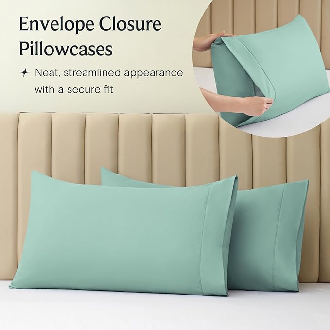 LuxClub 3 PC Sheet Bed Sheets Deep Pockets 18" Eco Friendly Wrinkle Free-Kids-Fitted Sheets Machine Washable Hotel Bedding Silky Soft - Light Teal Twin