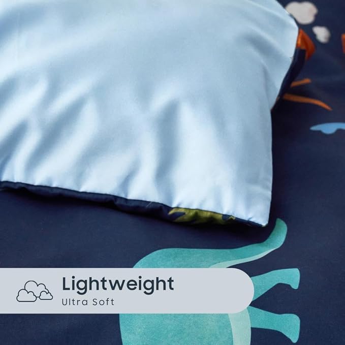 Wake In Cloud - Dinosaur Bedding Set for Boys, Cute Colorful Dinosaur Soft Lightweight Comforter Set with Sheets, 5 Pieces Kids Bed in a Bag, Navy Blue, Twin Size