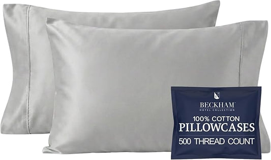 Beckham Hotel Collection 100% Cotton Pillow Cases Standard/Queen Size Set of 2, 500TC, Luxury Sateen Pillowcases, Open End, Breathable, Moisture-Wicking, Dark Gray