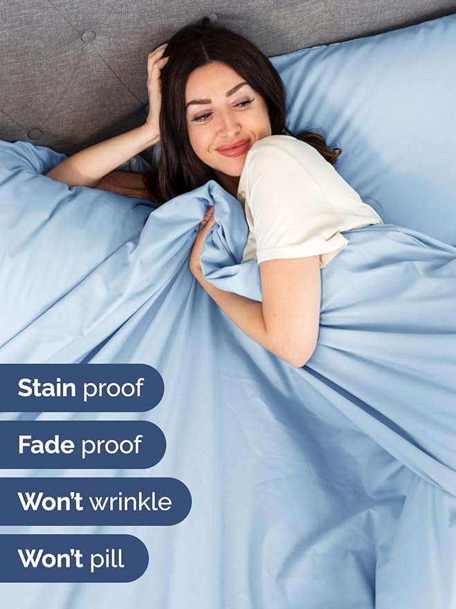 Extra Deep Twin Sheet Set - 4 Piece Breathable and Cooling Sheets - Hotel Luxury Bedding for Women, Men, Kids & Teens - Easy & Secure Fit - Soft, Wrinkle Free & Comfy - Extra Deep Pockets - Light Blue