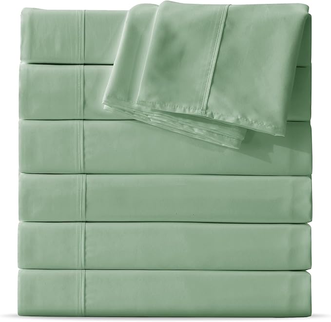 Maple&Stone Queen Flat Sheet 6 Pack,Premium Soft & Breathable,Brushed Microfiber Fabric,Anti-Shrinkage & Non-Fading,Bulk Flat Sheets Only Queen Size(Sage Green)