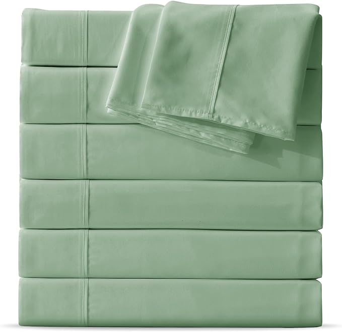 Maple&Stone Twin Flat Sheet 6 Pack,Premium Soft & Breathable,Brushed Microfiber Fabric,Anti-Shrinkage & Non-Fading,Bulk Flat Sheets Only Twin Size(Sage Green)