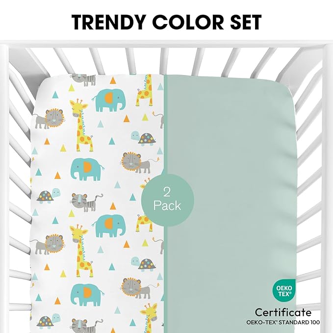 Little Grape Land Crib Sheets 2 Pack for Boys and Girls, Baby Neutral Crib Fitted Sheets for Standard Crib & Toddler Mattress, Super Soft Breathable Fitted Crib Sheet Set, Woodland Animal