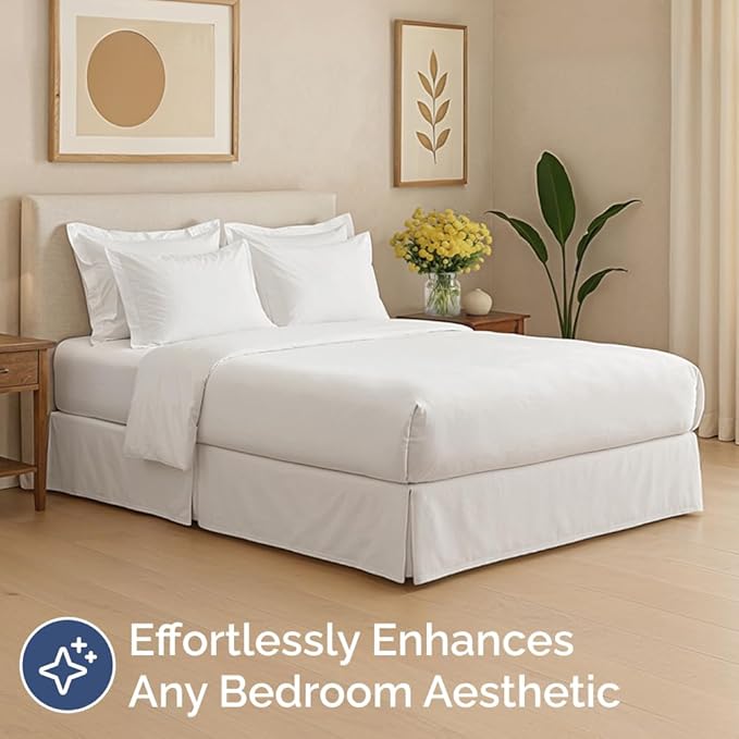 Pleated Bed Skirt Twin Size - 3 Sided Pleated Bed Skirt Twin - Ultra-Soft, Easy Fit with 18 Inch Tailored Drop - Hotel Quality, Wrinkle Free & Fade Resistant - for Women, Men, Kids and Teens - White