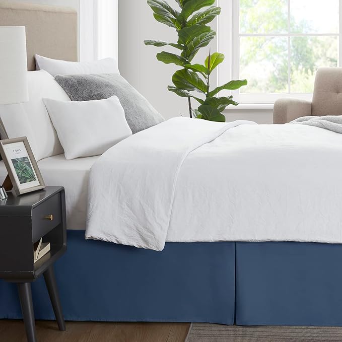 Nestl Navy Blue Bed Skirt Queen Size - Queen Bed Skirt 14 Inch Drop - Brushed Microfiber Bed Skirts - Hotel Quality Pleated Bed Skirt - Shrinkage & Fade Resistant