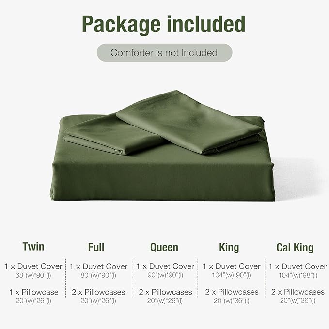 Lekesky King Size Duvet Cover Set, Olive Green Duvet Cover, Ultra-Soft Microfiber 3 Pieces Comforter Cover with Zipper and Corner Ties, Includes 2 Pillowcases 20"x36"