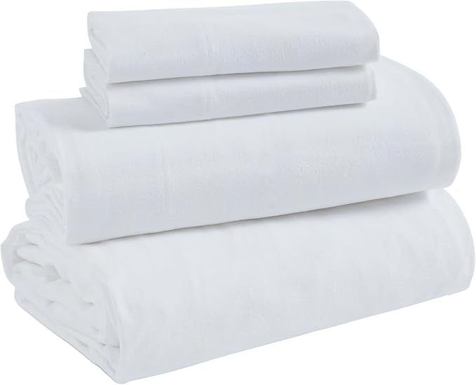 Superior Flannel Cotton Bed Sheet Set, Includes Flat Sheet, Fitted Sheet, Two Pillowcases (Twin Sizes Include One Pillowcase), Breathable, Modern Solid Classic - Split Top King, White