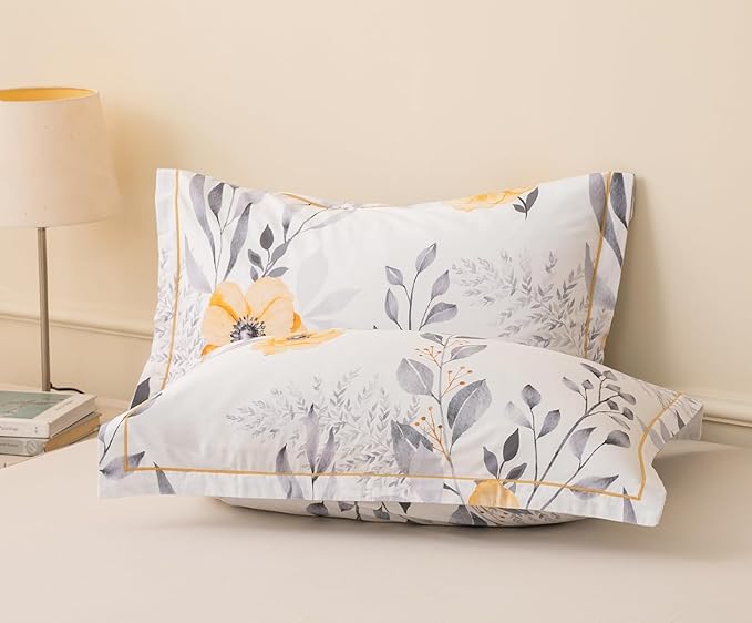 Queen Size Duvet Cover Set with Button Closure - Black and Yellow Botanical Luxury Bedding for a Comfortable Sleeping