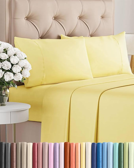 Twin 4 Piece Sheet Set - Comfy Breathable & Cooling - Ultra Soft Hotel Luxury Bedding Set w/ 8-16 Inch Deep Pockets - 1 Flat & 1 Fitted Sheet & 2 Pillowcases - Cozy, Wrinkle Free & Easy Care - Yellow