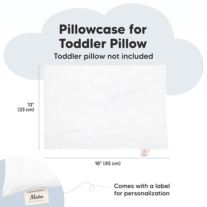KeaBabies Toddler Pillowcase 13"x18" - Organic Cotton Toddler Pillowcase for Kids, Boys, Girls, Soft & Durable Cotton Cover for Miniature Sleepy Pillows,Cute Colors,Pillow Sold Separately(Soft White)