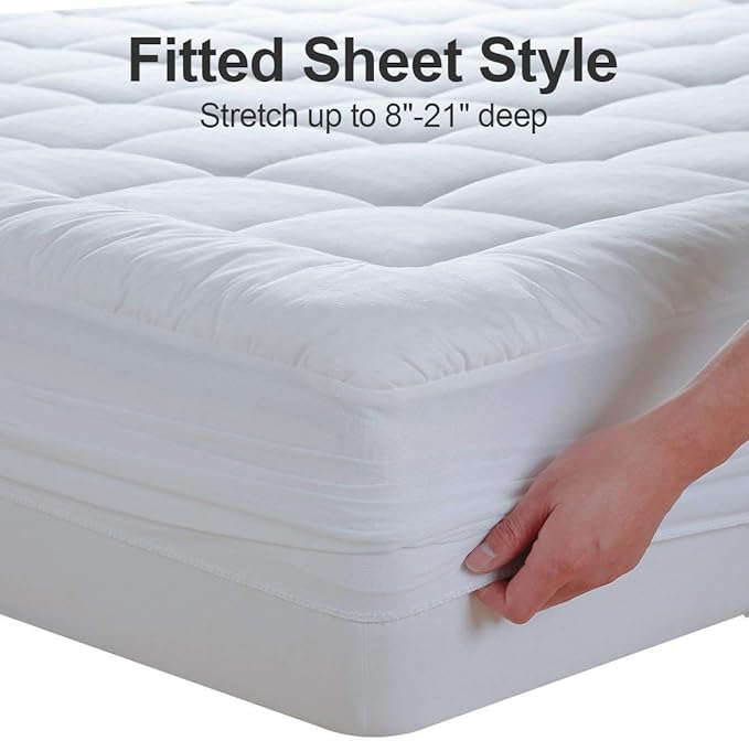 EASELAND OlympicQueen Mattress Pad Pillow Top Mattress Cover Quilted Fitted Mattress Protector Cotton Top 8-21" Deep Pocket Expanded Mattress Topper (66x80 Inches, White)