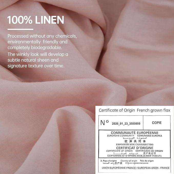 Simple&Opulence 100% Linen Duvet Cover Set, 3 PCS Natural French Flax Blush Pink Duvet Cover Queen Size, Breathable Soft Comfy Linen Bedding Comforter Cover with 2 Pillowcases(Blush Pink, 88"x92")