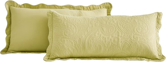 Oversized King Bedspread, Ultrasonic Lightweight Bedding Cover, Paisley Pattern, Reversible, 5 Piece, 100% Microfiber, Leek Green