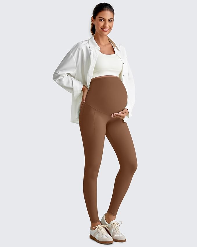 G4Free BareFeel Maternity Leggings with Pockets Over The Belly Stretchy Workout Yoga Pregnancy Pants