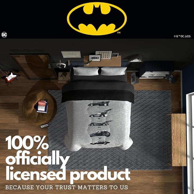 Franco Collectibles Batman DC Comics Classic Bedding Super Soft Cozy Microfiber Reversible Comforter, Queen, (Officially Licensed Product)