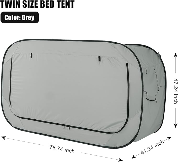 Bed Tent Twin Bed Canopy Portable Dream Tent for Adult Indoor Sleeping Tents with 2 Doors Breathable Private Space Tents, Grey