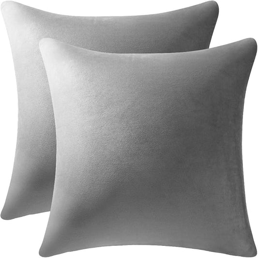 Throw Pillow Covers 16x16 Light-Grey: Pack of 2 Cozy Soft Velvet Square Modern Luxury Decorative Throw Pillow Cases for Sofa Couch Living Room Bed Home Decor