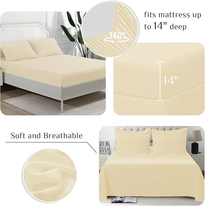 JOLLYVOGUE Twin XL Comforter Set, Ultra-Soft Bed in a Bag Twin XL Size 5 Pieces, Oeko-TEX Certified Bedding Set with Down Alternative Comforter, Sheets, Pillowcases & Shams, Light Yellow