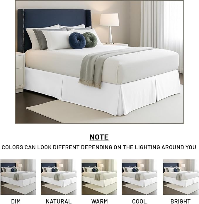 SGI bedding 13 inch Drop Bed Skirt Queen Size - Platform Style with Secure Fit, Classic Tailored Look, Elegant Pleated Style Dust Ruffle, Split Corners, Wrinkle Resistant Microfiber - White