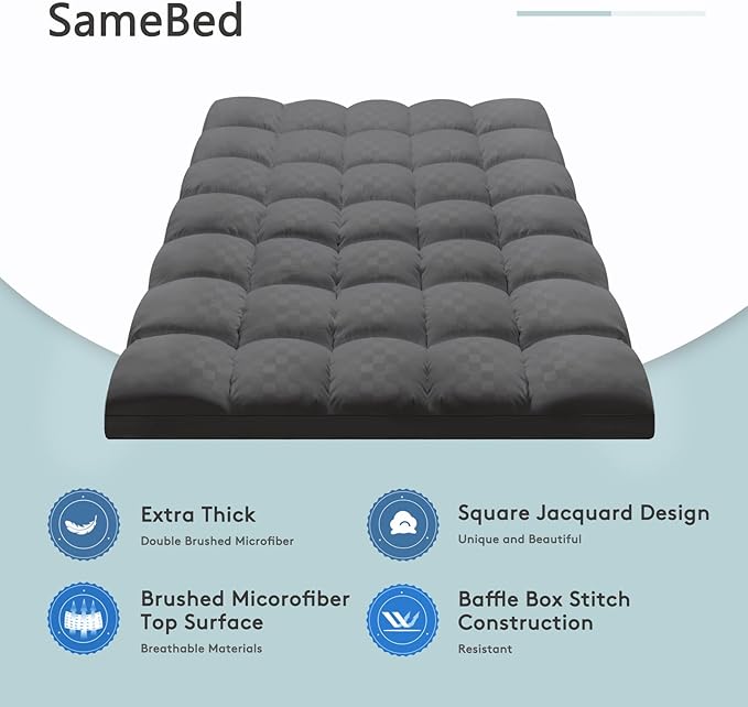 Mattress Topper Twin,Extra Thick Mattress Pad Cover for Back Pain,Cooling Mattress Protector with 8-21 Inch Deep Pocket,Overfilled Down Alternative Filling,Grey
