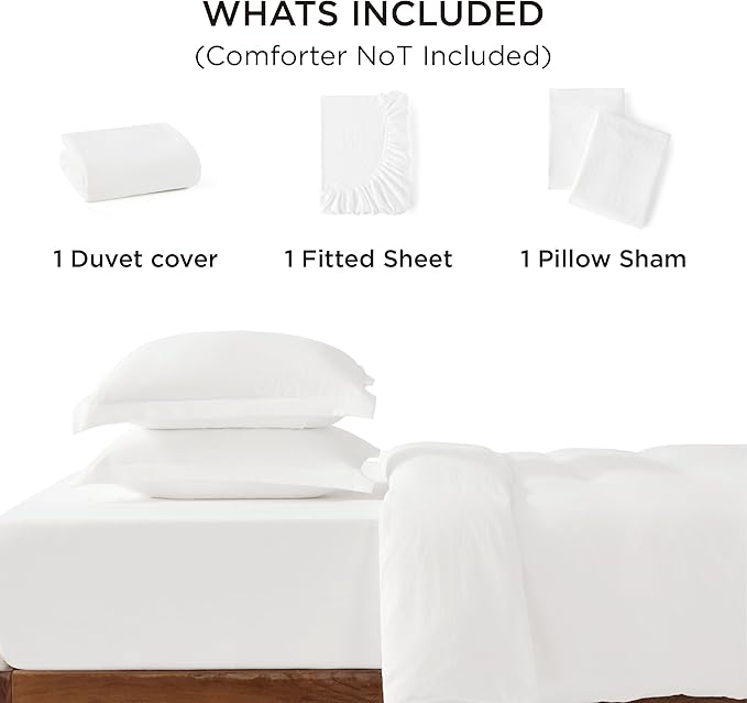 Bedsure Twin Size Duvet Cover with Fitted Sheet - 3 Pieces Prewashed Polyester Extra Soft Bedding Set, Includes 1 Duvet Cover 68''x90'' with Zipper Closure, 1 Pillow Sham, 1 Fitted Sheet, White