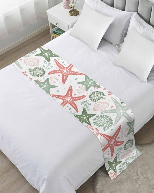 Green Orange Coral Bed Runner for Cal. King Size Bed, Bedspread Protector Slipcover Bed Scarf for Foot Bed Runners & Scarves for Bedroom Hotel 94x20 Spring Summer Coastal Starfish Beach Nautical Conch