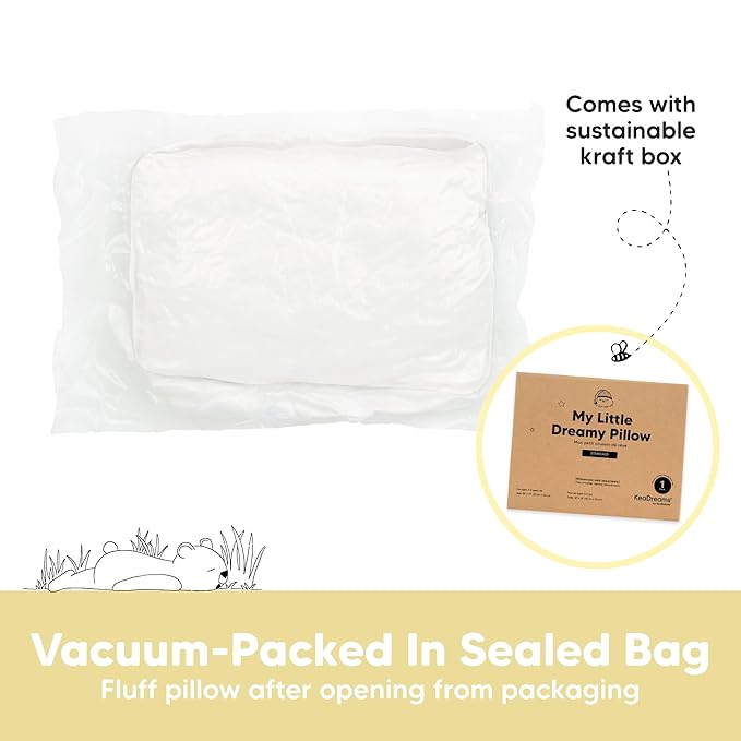 KeaBabies 1-Pack Toddler Pillows 2 Year Old to 5-13x18 Soft Organic Cotton Kids Pillow for Sleeping, Travel, School, Daycare, Nap, Toddler Bed, Machine Washable, Without Pillowcase (Soft White)