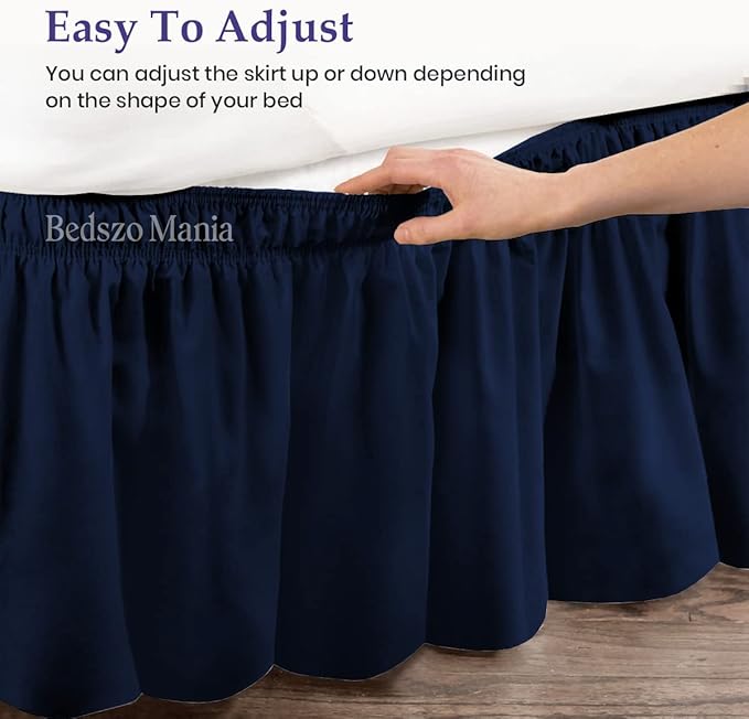 Wrap Around Bed Skirt 9" Inch Drop 100% MicrofibreFabric 1-Piece Bed Skirt Easy Fit Easy Care Fade & Wrinkle Resistant - Queen Size (60"X80"), Navy Blue Color