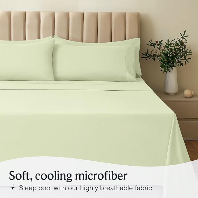 LuxClub 3 PC Twin XL Sheet Set, Deep Pockets Wrinkle Free Cooling Bed Sheets Hotel Bedding for Women, Men, Kids & Teens, Includes 1 Fitted Sheet, 1 Flat Sheet and 1 Pillowcase-Silky Soft Sage Green