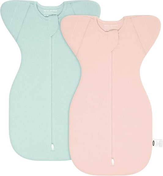 MEXXI Swaddle Baby Sleep Sack With Arms Up, 2 Pack Baby Transitional Swaddle with Double Zipper,0.5 TOG