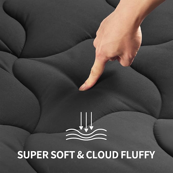 SLEEP ZONE Full Size Mattress Pad, Cooling Mattress Topper, Quilted Fitted Mattress Cover, Machine Washable Mattress Protector, Soft Fluffy Down Alternative, Deep Pocket 8~21 inch (Black, Full)