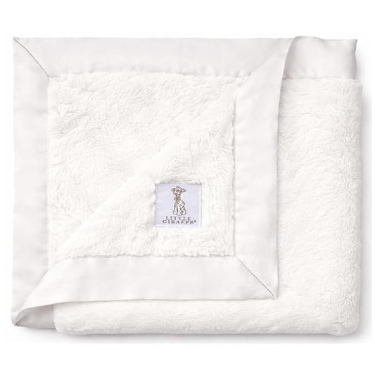 Little Giraffe Baby Blanket - Luxe Soft Blanket with Satin Trim - Baby Stroller Blanket - Newborn Baby Essentials & Baby Gifts - 29x35" - Cream