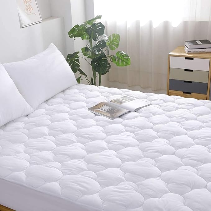 WhatsBedding Waterproof Mattress Pad Cal-King Cotton Top Down Alternative Filling Pillowtop Mattress Topper Cover-Fitted Quilted (Waterproof Cal-King Size Mattress Pad)