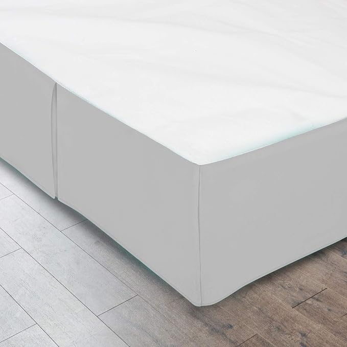 Pleated Bed Skirt 10 Inch Drop Calking Size – Wrinkle-Free Microfiber – Dust Ruffle with Split Corners Light Grey