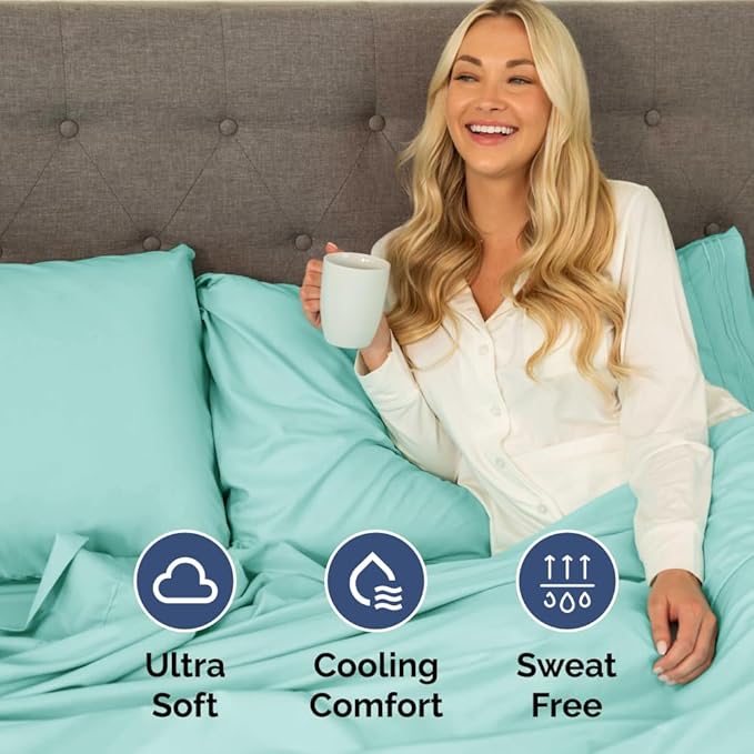 Full XL Size 4 Piece Sheet Set - Comfy Breathable & Cooling Bed Sheets Set - Hotel Luxury Bedding for Women, Men, Kids, Teens, Boys & Girls - Deep Pockets, Soft & Wrinkle Free - Oeko-Tex - Spa Blue